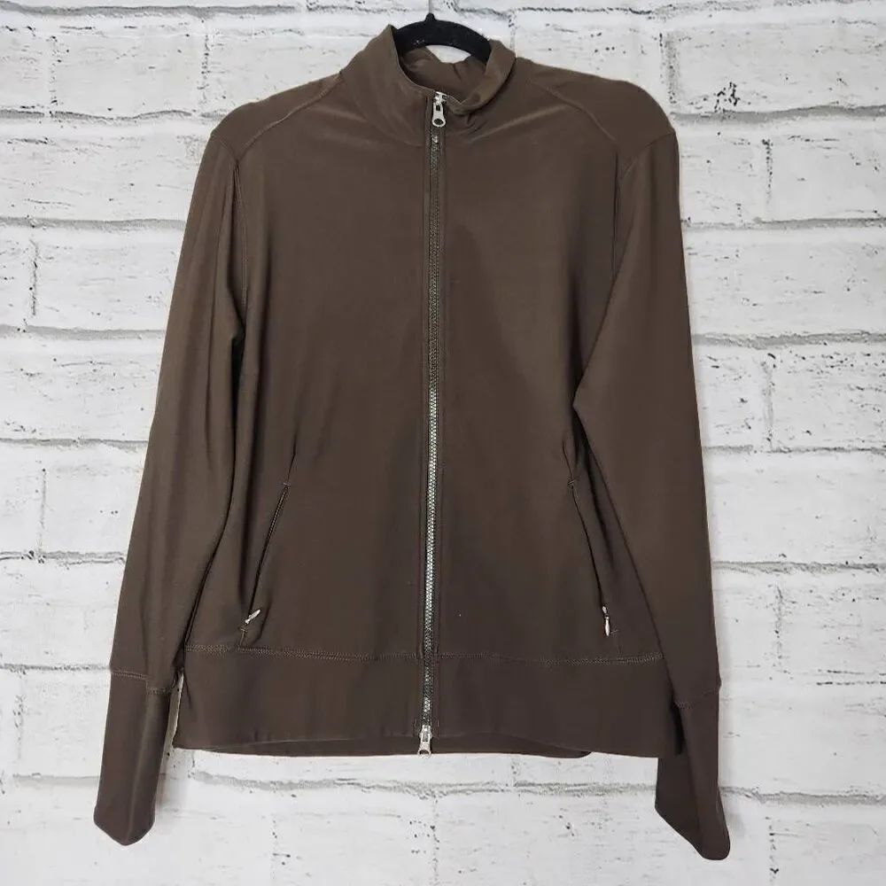 Lucy Tech Womens Brown Long Sleeve Collared Zip-Up Activewear Jacket Large